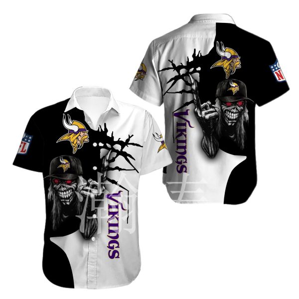 Minnesota Vikings button-up shirt Iron Maiden gift for Halloween