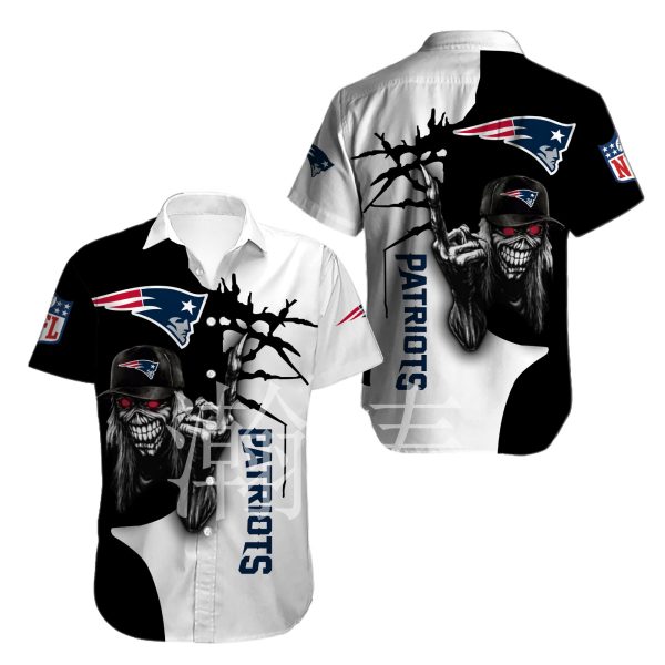 New England Patriots button-up shirt Iron Maiden gift for Halloween