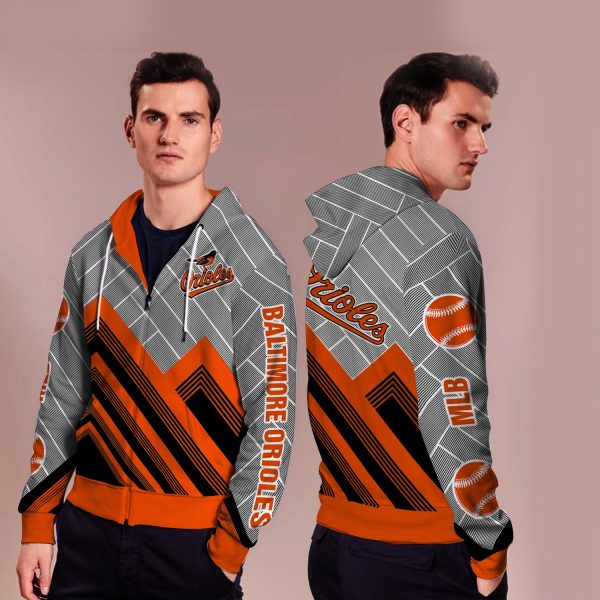 Black Cross Line Baltimore Orioles Zip Hoodie