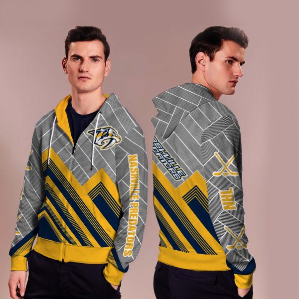 Black Cross Line Nashville Predators Zip Hoodie