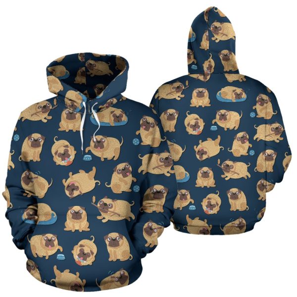 Pose Pattern Pug All Over Printed Hoodies