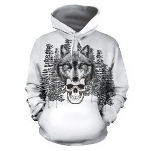 Realistic Wolf Skull All Over Printed Hoodies