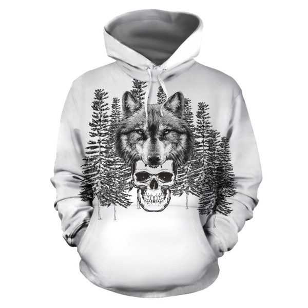 Realistic Wolf Skull All Over Printed Hoodies